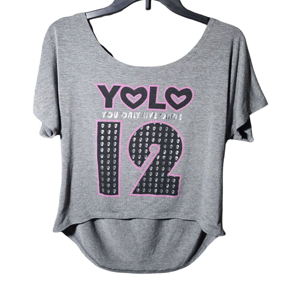 Lolo Gray YOLO Skull Graphic Strappy Back Top